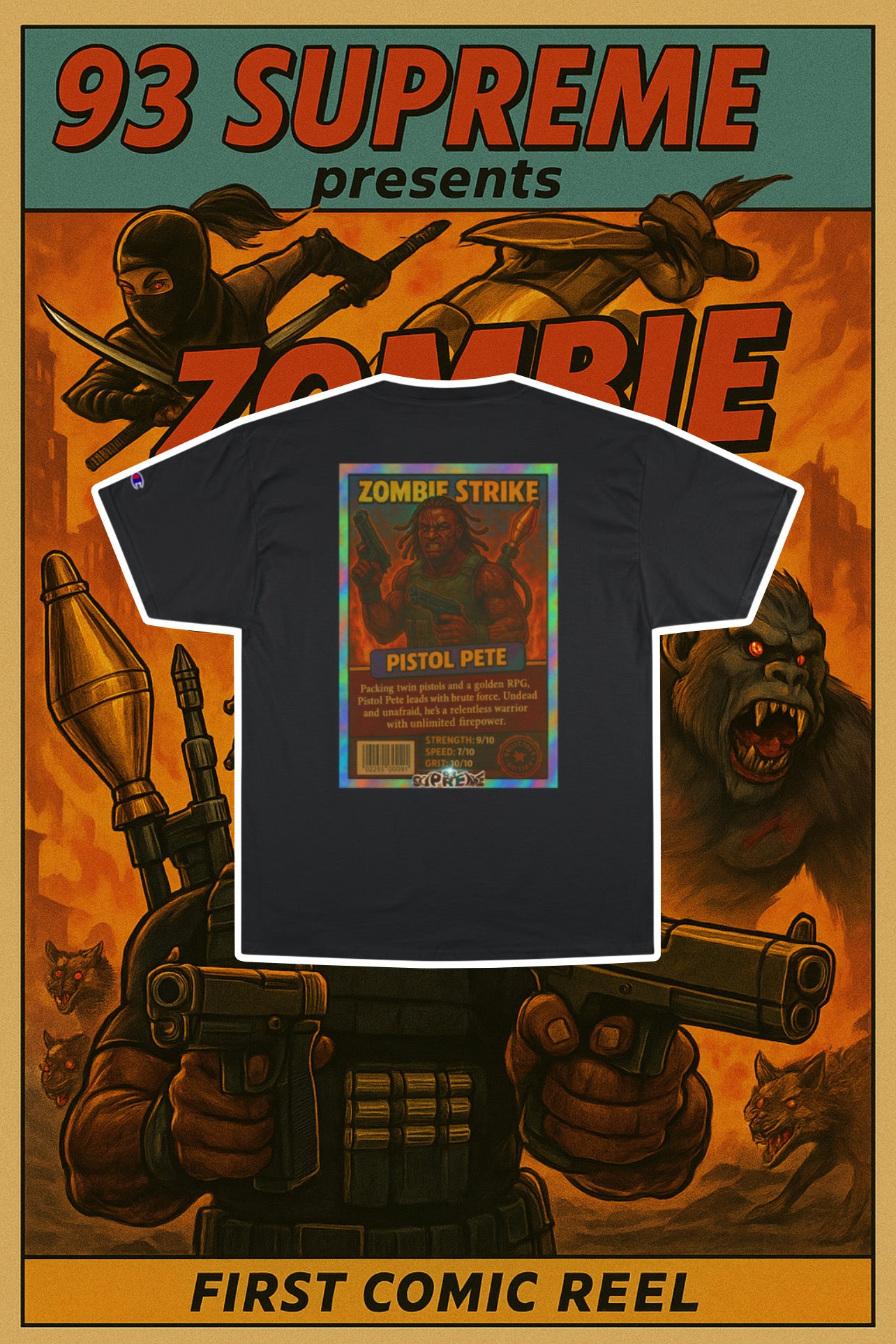 Zombie Strike Champion T-Shirt, Cool Graphic Tee, Horror Shirt, Gamer Apparel, Perfect for Halloween, Gift for Zombie Fans