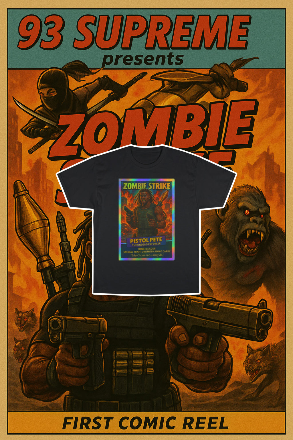 Zombie Strike Champion T-Shirt, Cool Graphic Tee, Horror Shirt, Gamer Apparel, Perfect for Halloween, Gift for Zombie Fans