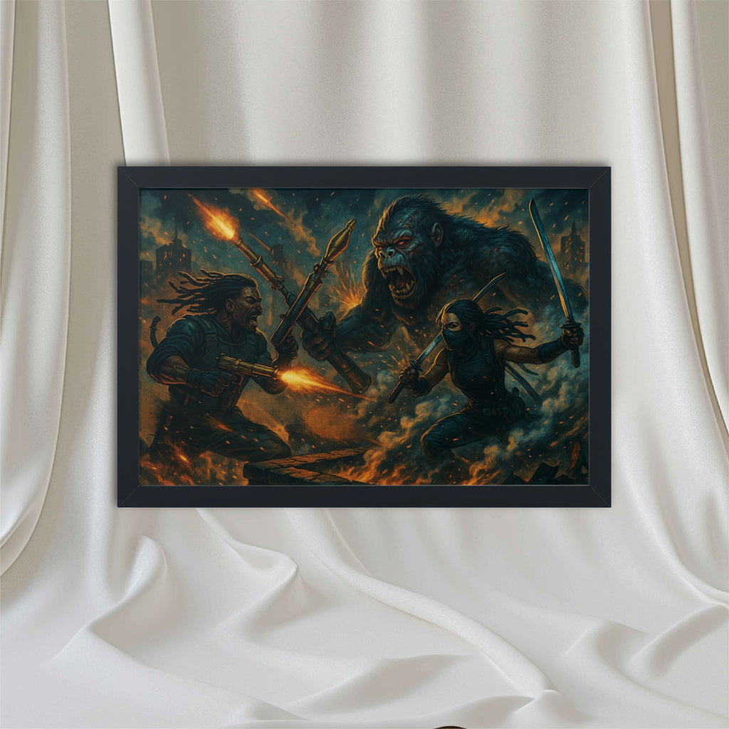 Zombie Strike "Main Characters" Epic Adventure Art Print | Framed Horizontal Poster | Fantasy Wall Decor, Gamer Room Decor, Gift for Movie Lovers, Home Office Art