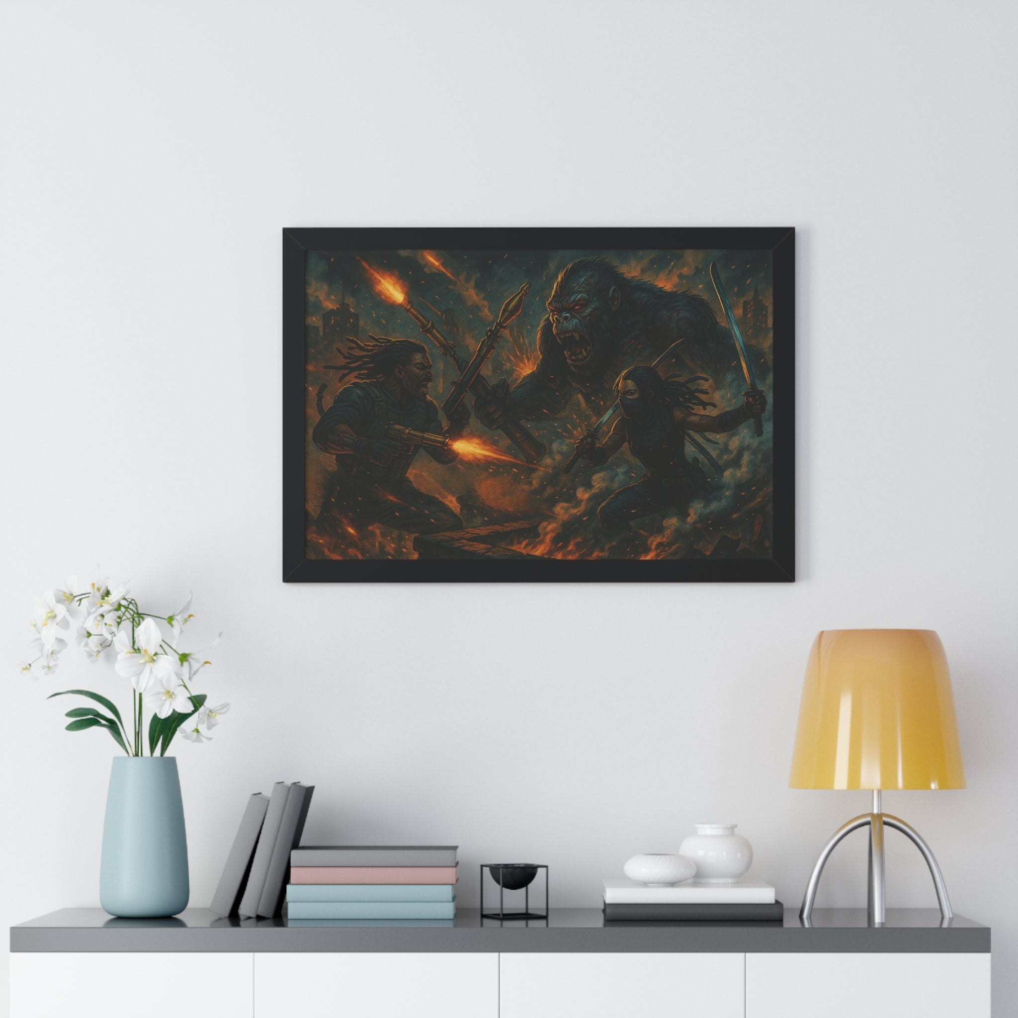 Zombie Strike "Main Characters" Epic Adventure Art Print | Framed Horizontal Poster | Fantasy Wall Decor, Gamer Room Decor, Gift for Movie Lovers, Home Office Art