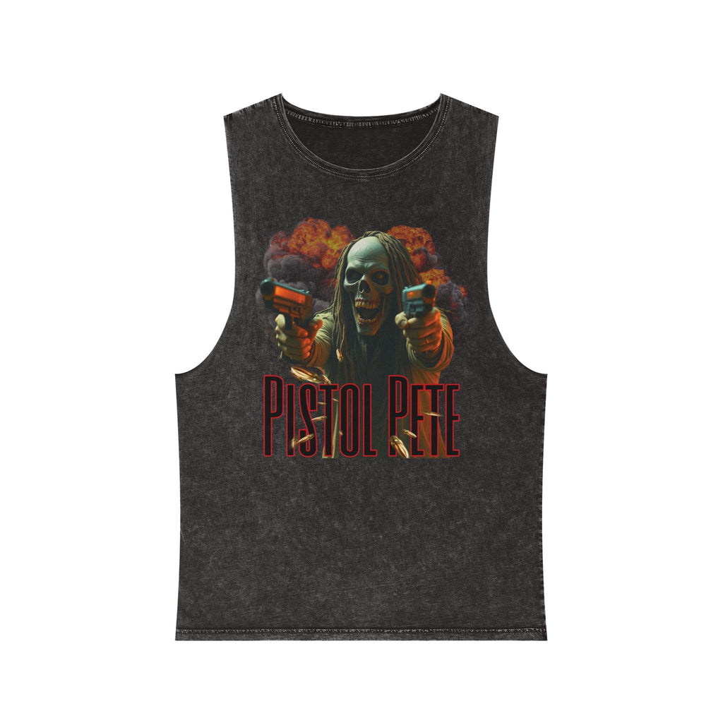 Pistol Pete Unisex Stonewash Tank Top - Edgy Vintage Graphic Tee for Music Lovers & Party Enthusiasts