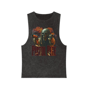 Pistol Pete Unisex Stonewash Tank Top - Edgy Vintage Graphic Tee for Music Lovers & Party Enthusiasts
