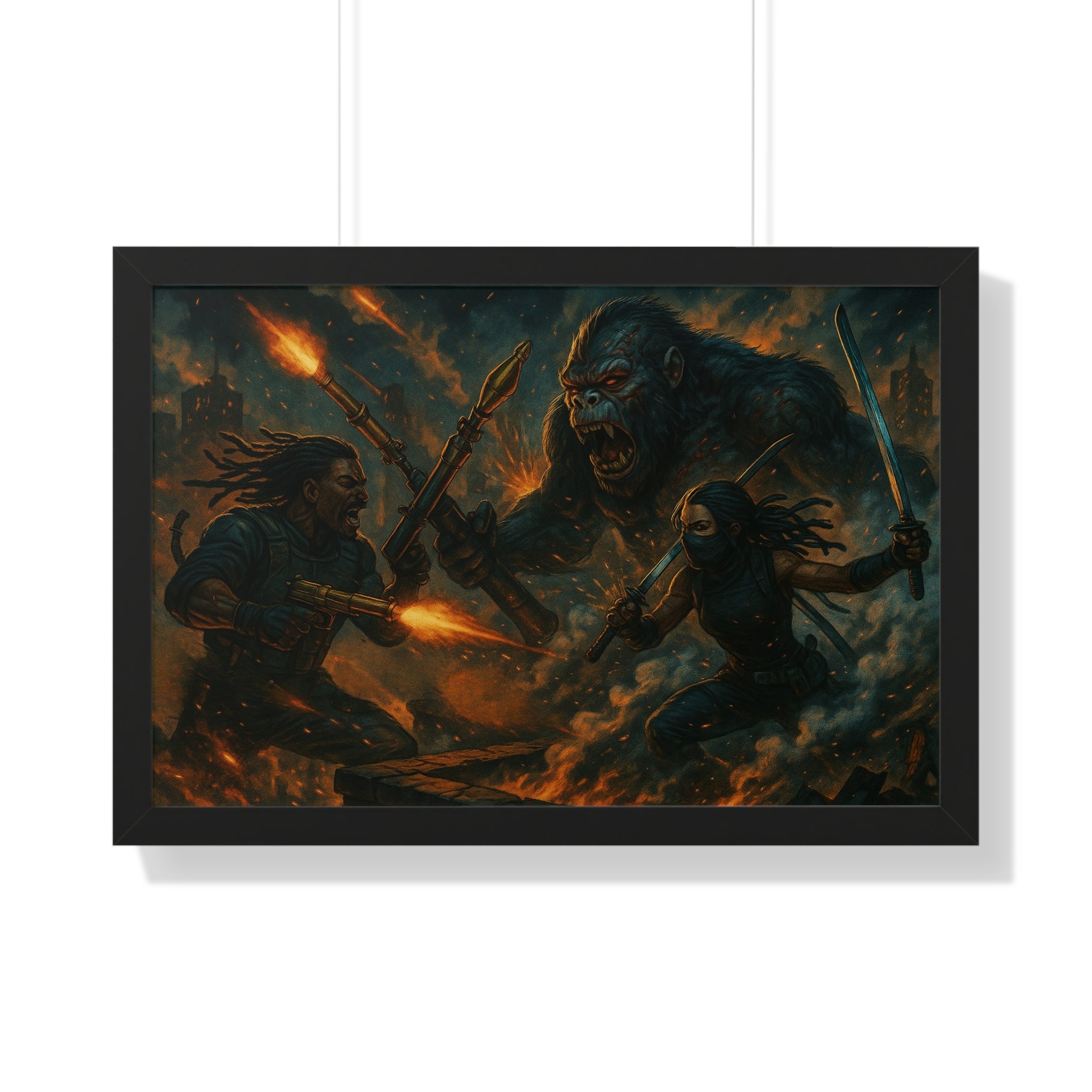 Zombie Strike "Main Characters" Epic Adventure Art Print | Framed Horizontal Poster | Fantasy Wall Decor, Gamer Room Decor, Gift for Movie Lovers, Home Office Art