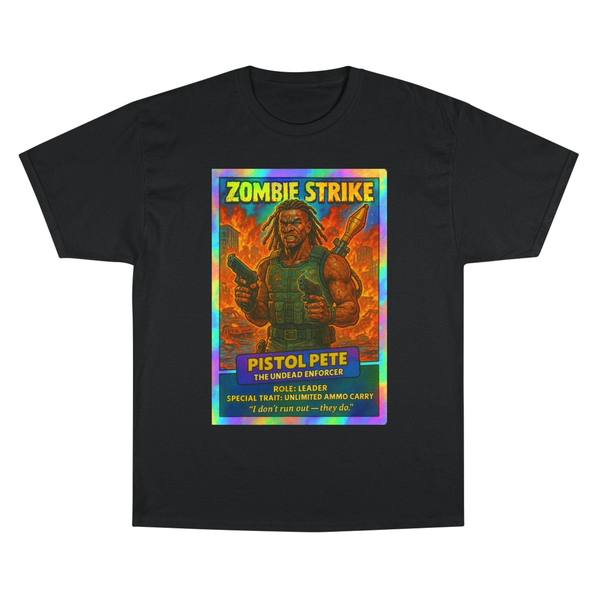 Zombie Strike Champion T-Shirt, Cool Graphic Tee, Horror Shirt, Gamer Apparel, Perfect for Halloween, Gift for Zombie Fans